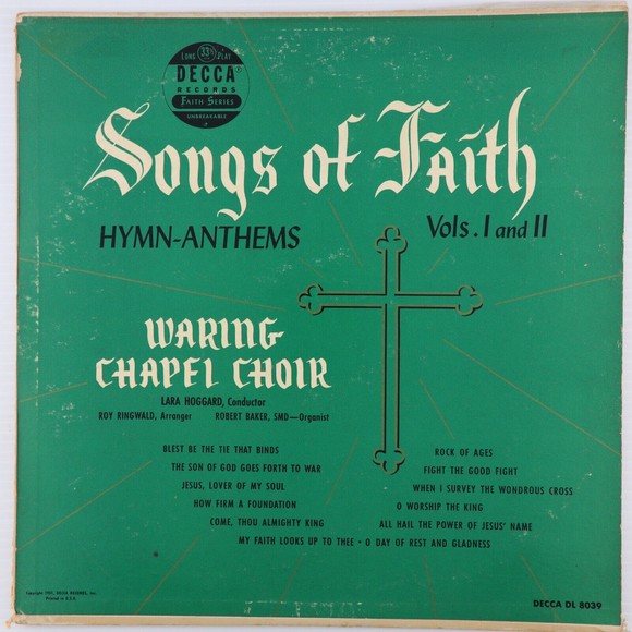 Waring Chapel Choir Songs Of Faith Hymn-Anthems Vol. I & II, LP Record DL 8039 - Picture 1 of 16